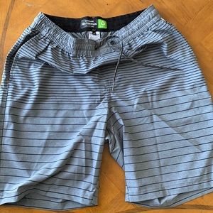 Quiksilver WaterMan Shorts, Men Size Medium, Grey with Black Stripes